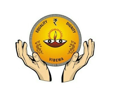 VIBEWA logo lamp held up by two hands with inscription equality and dignity